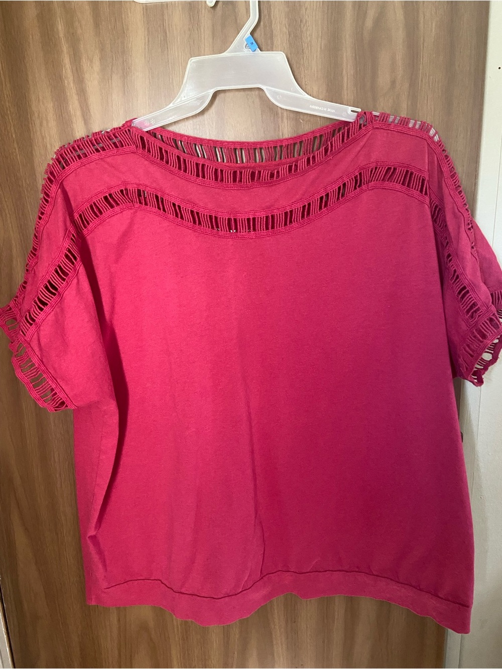 Roaman's Open-Stitch Short Sleeve Top - Fuchsia